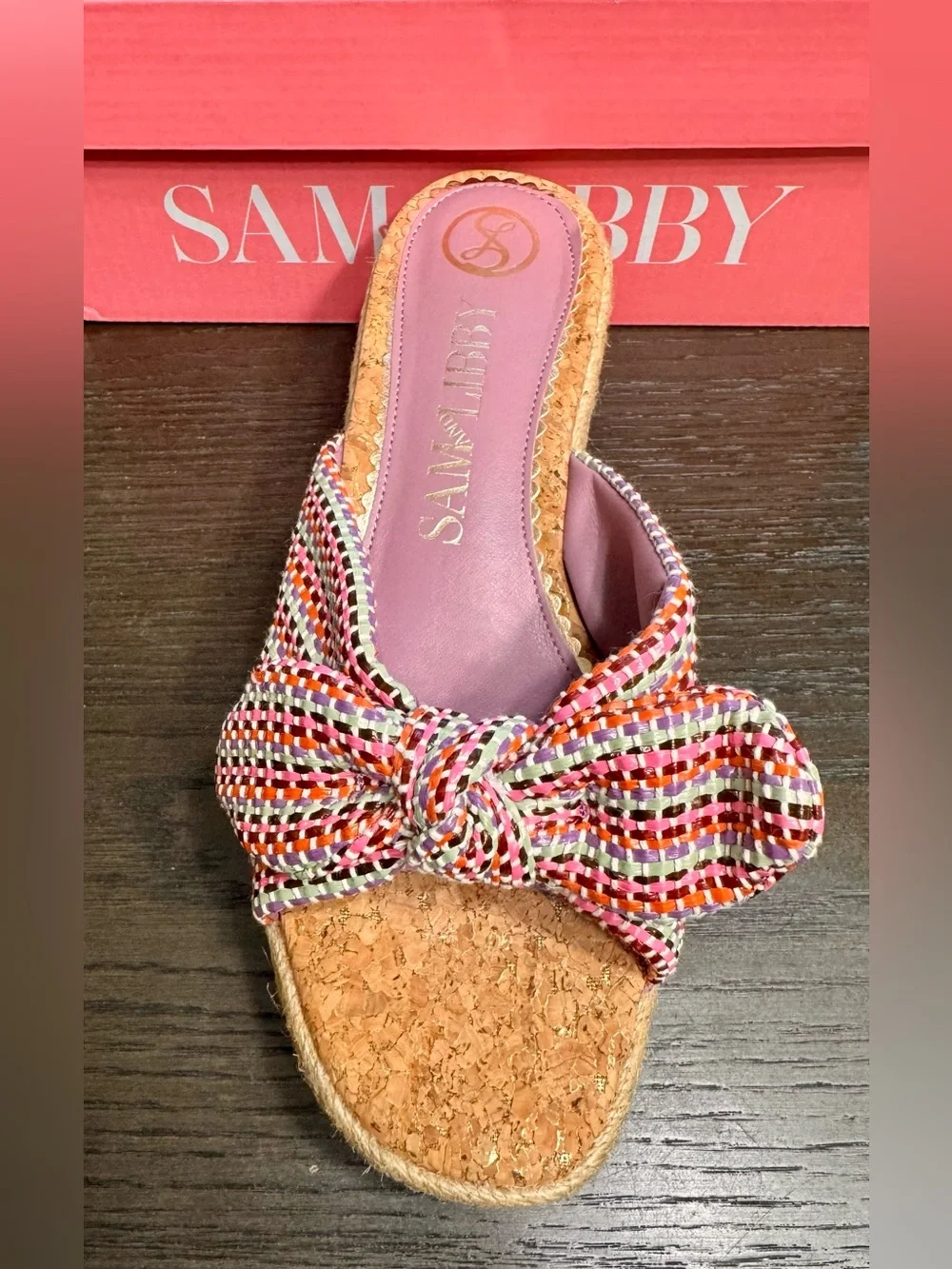 Sam & Libby Multicolor Bow Espadrille Wedge Slide Sandals Size 8